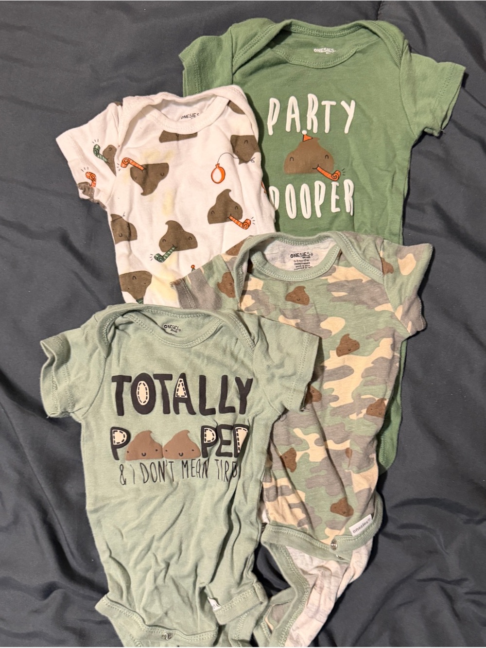 4 Onzie Green & Cream Party Pooper and Camouflage One-Piece Bundle